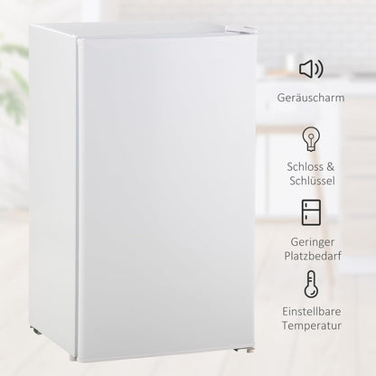 HOMCOM 91L koelkast met vriesvak 81L+10L, kleine koelkast met groentelade, eierrek, ijsbakje, verstelbare temperatuurregeling voor slaapzaal, kantoor, slaapkamer, wit