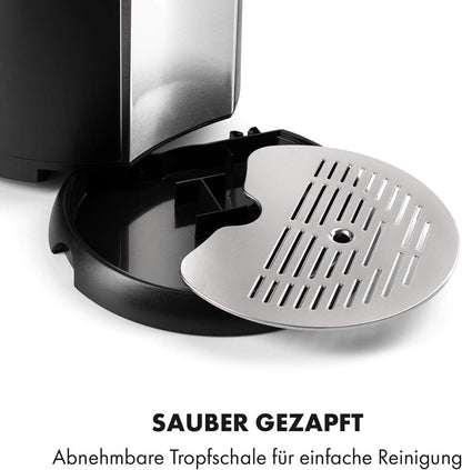 Klarstein Beerkules bierdispenser bierkoeler - voor alle 5 l fusten met en zonder uitgiftesysteem, drukmedium: CO2, incl. 3 patronen, compressiekoeling: koeltemperaturen van 2-12 ° C, zilverzwart