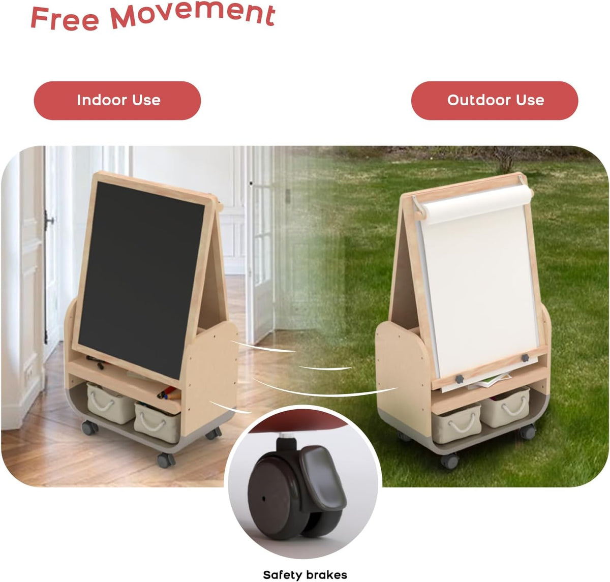 BanaSuper Verstelbare kinderezel met dubbel magnetisch oppervlak, whiteboard en whiteboard, kunstschildersezel voor kinderen, stille wielen, EN71-gecertificeerd en opbergtas