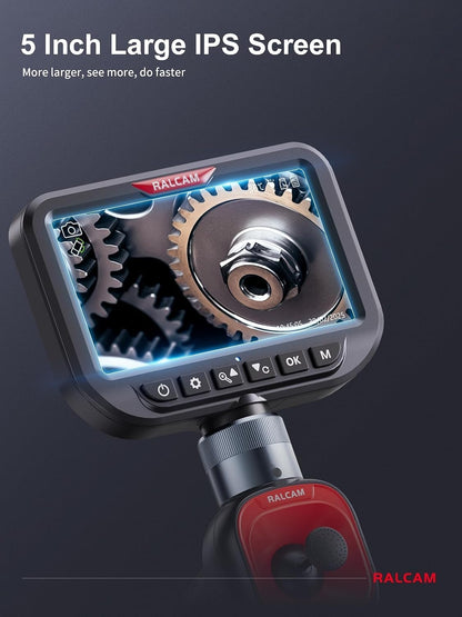 Ralcam Endoscoopcamera met licht, endoscoopcamera met 360° beweegbare kop, 6,5 mm dual-sonde, 5 inch HD-display, inspectiecamera, IP67 waterdicht, buiscamera met 1,5 m halfharde kabel en 6 + 1 leds