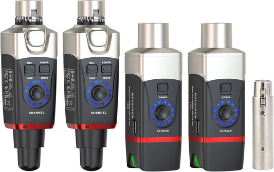 Xvive U35D Stereo XLR Plug-on draadloos audiosysteem voor PA/DJ-systeem met actieve luidsprekers en dynamische microfoons (5,8 GHz)