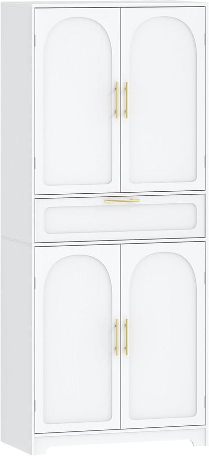 Hzuaneri High Dresser with 4 Doors, Kitchen Cabinet with Drawer, Adjustable Shelf, for Living Room, Kitchen, Dining Room, 40 x 75 x 181 cm, White PT18103XEU