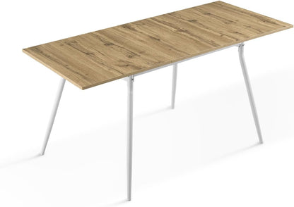 Uittrekbare Eettafel – Keukentafel – Houten Tafel – Eettafel 4-6 Personen – Uitschuifbare Tafel – Scandinavisch Design – Eiken Look – MDF Melamine – Metalen Frame