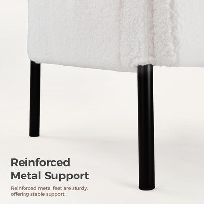 Mondeer Fauteuil, accentstoel met opbergtas en metalen poten, zachte imitatie lamswollen stof voor woonkamer, slaapkamer, leesreceptie, lounge, 63 x 75 x 75 cm, wit