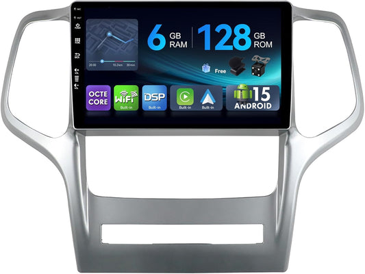 MSD 6G + 128G - Autoradio Voor Jeep Grand Cherokee WK2 (2008-2013) | Android 15 GPS Navi Radio | CarPlay Android Auto Stuurwiel Dual-Band WiFi DSP Dab Bluetooth | MIC Camera | Octa-Core 2 Din 9 Inch