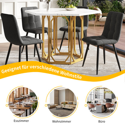 Eettafel Hexagonale Tafel Ontbijttafel Keukentafel Modern Design – Zeshoekige Marmerlook Tafelblad – Gouden Metalen Onderstel – Verstelbare Poten – Stevig & Onderhoudsvriendelijk – 110x95x75 cm