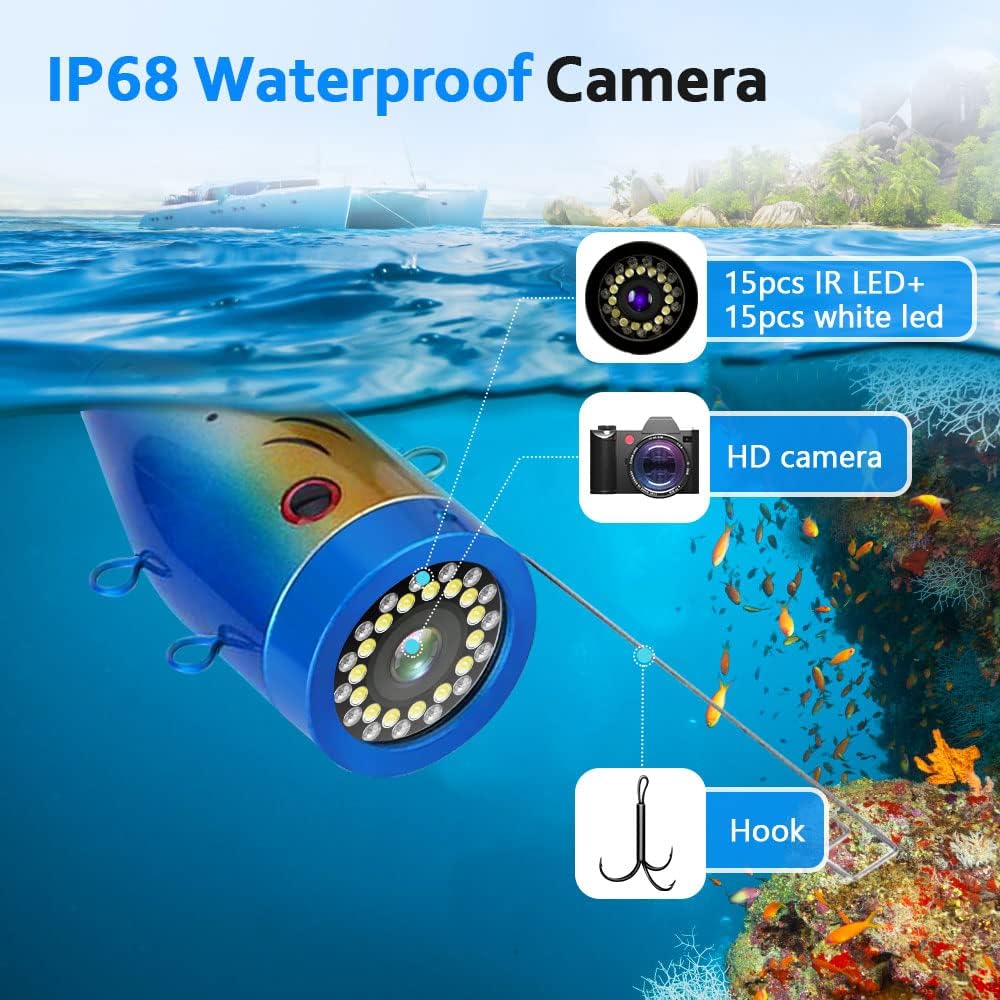 Viscamera onder water, 7 inch monitor, visvinder, 1000TVL, waterdichte camera, 15 m, voor ijsvissen, meer en boot