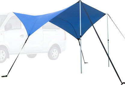 Ultrasport luifelluifel, geschikt voor auto's, bestelwagens en campers, beschermt tegen zon en regen, duurzaam en robuust materiaal, geïntegreerde zuignappen en haringen, palen en riemen, blauw