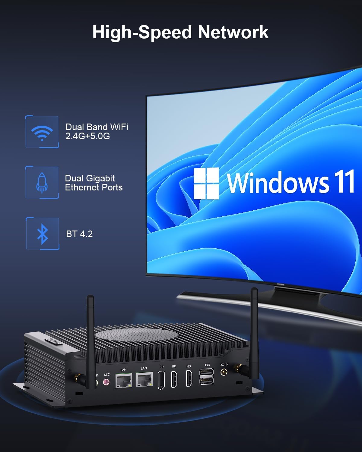 HISTTON Industriële Mini PC Windows 11 Pro, Core i5-10210U, DDR4 16GB 512GB M.2 SSD, Minicomputers Dual HD+DP 4K Triple Display, WiFi5/BT4.2/USB3.0/RS232/485COM, Mini Desktop Ondersteuning Linux