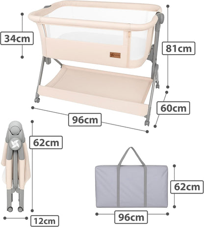Comfortly 2-in-1 babybed en Mosesmand met wieltjes, inklapbaar, zonder montage, in hoogte verstelbaar en anti-terugstroomfunctie, incl. matras, laken van katoen en tas (grijs)