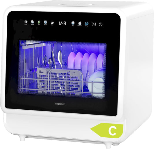magicplux Mini Afwasmachine zonder Wateraansluiting, Tafelafwasmachine met Kleuren Touchscreen, Kleine Vaatwasser met 3 Spruitarmen, 5 Couverts, 5+3 Programma's, Energieklasse C