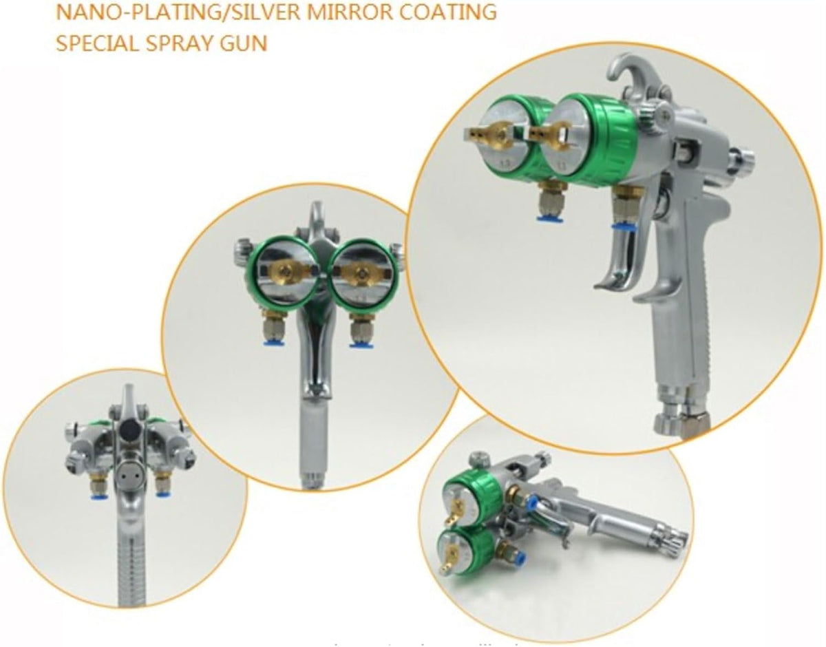 Spuitpistool Met Dubbel Mondstuk – Verfspuit – Airbrush – Spray Gun – Schilderpistool – Pneumatisch Ontwerp – Roestvrijstalen Mondstuk – 1200 TPM – 1,3 mm Diameter