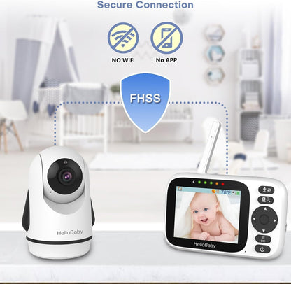HelloBaby Babymonitor met 2 camera's, 8,1 cm (3,2 inch) IPS-display, geen wifi, op afstand bestuurde panorama-zoom, infrarood nachtzicht, 1000 meter draadloze verbinding