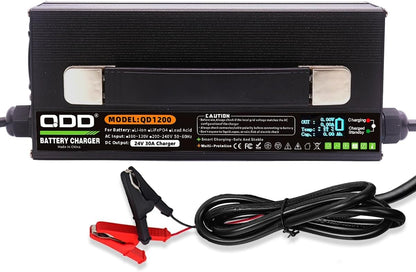24V Batterijlader – Acculader – Loodzuurbatterij Oplader – Accuoplader – DC Batterijlader – 30A Output – Intelligente 4-Fasen Laadcyclus – Aluminium Behuizing Met Koelventilator