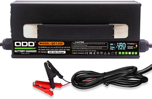 24V Batterijlader – Acculader – Loodzuurbatterij Oplader – Accuoplader – DC Batterijlader – 30A Output – Intelligente 4-Fasen Laadcyclus – Aluminium Behuizing Met Koelventilator
