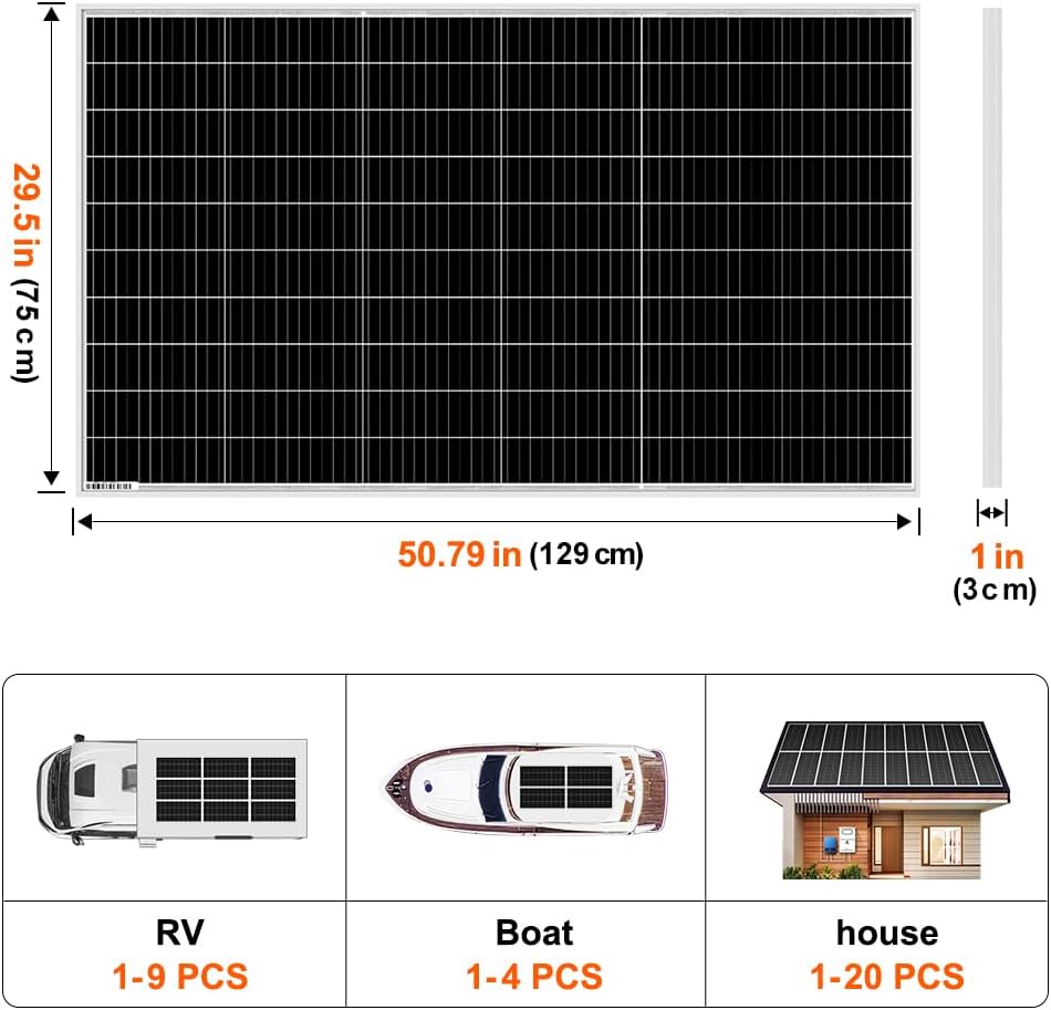 DOKIO zonnepaneel 200W 18V monokristallijn zonnemodule 200 Watt voor 12V batterijen, ideaal voor camper, camping, tuinhuis