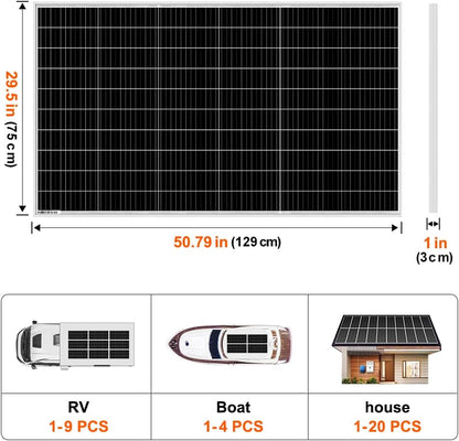 DOKIO zonnepaneel 200W 18V monokristallijn zonnemodule 200 Watt voor 12V batterijen, ideaal voor camper, camping, tuinhuis