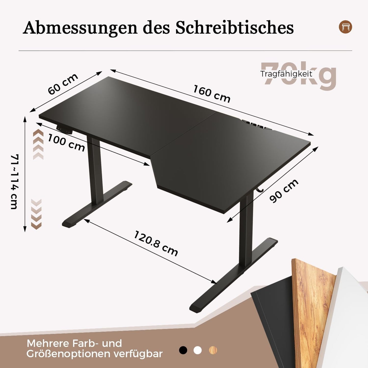 Klicelor L-vormige Verstelbare Hoogte Bureau, 160x (60-90cm), Elektrische Staande bureau, Zit-Sta Bureaux voor het Thuis Kantoor, Ergonomische Computertafel met Splytplaat, zwart