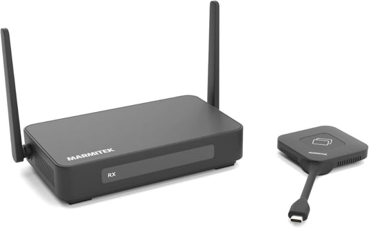 Draadloos 4K HDMI presentatiesysteem Marmitek Stream 4K Pro KIT 1TX/1RX - Zonder software of wifi - USB-C dongle & receiver, split screen, touchback, PoE - Dual HDMI - BYOD mirroring