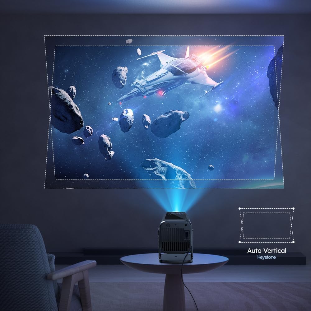 1080P Full HD Mini Smart beamer projector 4K 300ANSI met Android 13, 12000 lumen mobiele telefoon ondersteuning WiFi 6 en Bluetooth trapeziumcorrectie thuisbioscoop video luidspreker USB-poort + HDMI