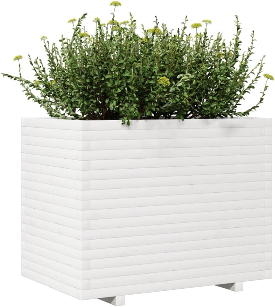 White Flower Box 90 x 60 x 72 cm Solid Pine Wood Flower Box on Legs Trellis Planter Patio - QUORE