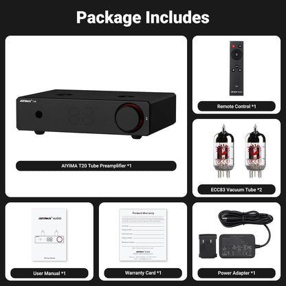 AIYIMA T20 volledig gebalanceerde buizenvoorversterker LME49720 voor HiFi Home audio mini-buizenvoorversterker met RCA- en XLR-ingangen & -uitgangen &12V-triggeruitgang (DC12V 2A voedingsadapter)