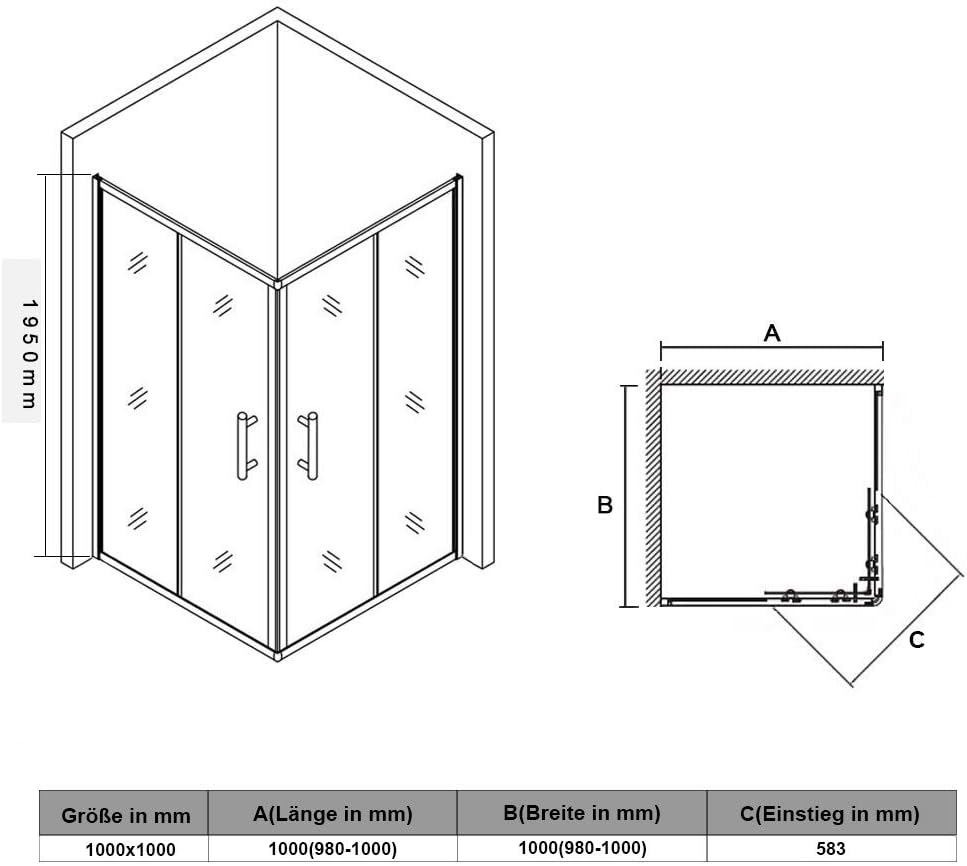 Douchecabine – Hoekdouche – Douchewand – Douchecabine Schuifdeur – Glazen Douchewand – 100x100 cm – 5 mm Gehard Veiligheidsglas