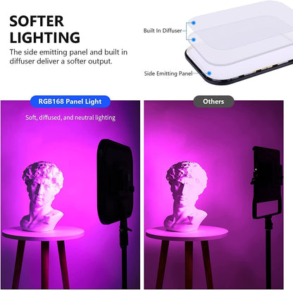 NEEWER RGB168 Videolamp, 18,3 inch, 60 W, RGB led-paneelset met statief, standaard, app-bediening, 360° volledige kleur, dimbaar, 2500K-8500K RGB videolicht/CRI 97+/17 scèneeffecten, studio-continu