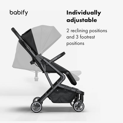Babify Urban Ease Kinderwagen - Geboorte tot 4 jaar (22 kg), Met één hand in te klappen, Verstelbare rugleuning & voetensteun, Uitneembare bekleding, Kap met venster, Compact, Zwart
