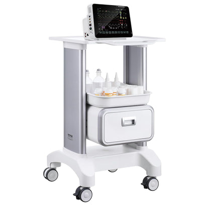 VEVOR Laboratoriumwagen met 2 niveaus, mobiele medische trolley met 1 lade en 1 bovenste plank, verzorgingswagen met ABS-materiaal, 4 stille wielen, voor laboratorium, kliniek, ziekenhuis, woonkamer,