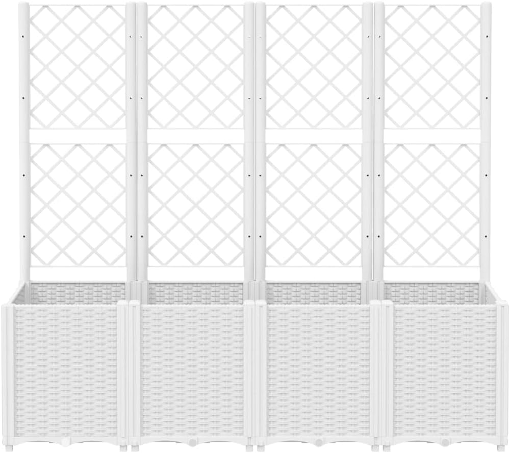Flower Box for Garden with Trellis White 160 x 40 x 140 cm PP Furniture Outdoor Planter with Grid for Garden - QUORE