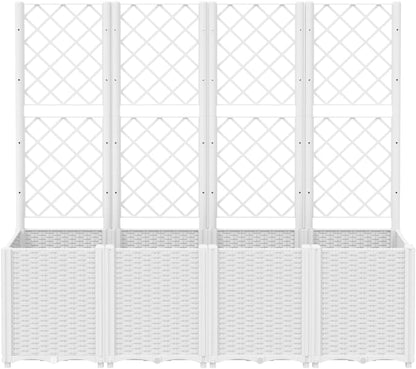 Flower Box for Garden with Trellis White 160 x 40 x 140 cm PP Furniture Outdoor Planter with Grid for Garden - QUORE