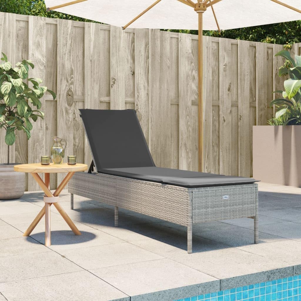 Gecheer Sun Lounger Poly Rattan Sun Lounger Light Dark Grey 198 x 55 x 97 cm Rattan Sun Lounger Folding Rattan Sun Lounger Outdoor Sun Lounger - QUORE