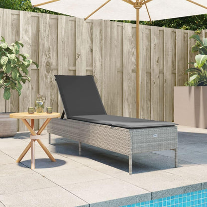 Gecheer Sun Lounger Poly Rattan Sun Lounger Light Dark Grey 198 x 55 x 97 cm Rattan Sun Lounger Folding Rattan Sun Lounger Outdoor Sun Lounger - QUORE