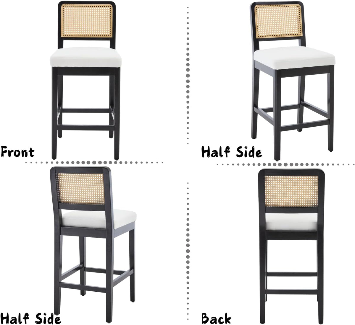 chairus Kitchen Bar Stools Set of 2 Upholstered High Stools Linen Mid-Century Breakfast Bar Stools with Wooden Legs (Black) - QUORE