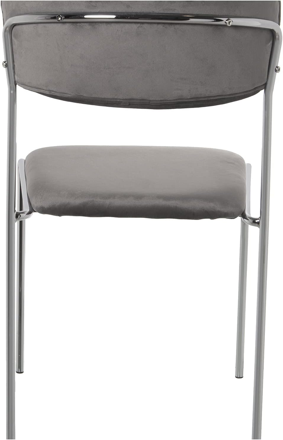 DRW Set van 4 stoelen van fluweel en metaal, grijs en chroom, 58 x 48 x 82 cm