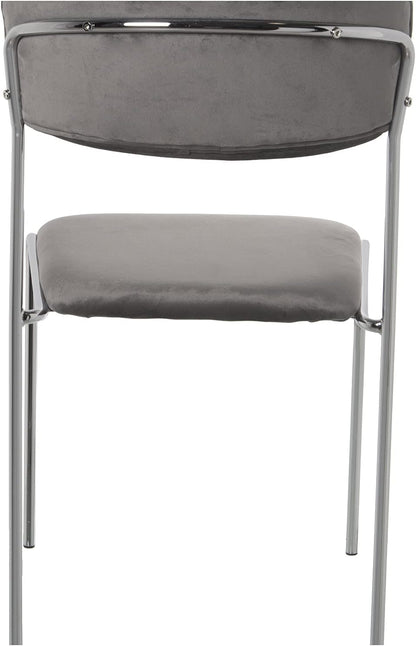 DRW Set van 4 stoelen van fluweel en metaal, grijs en chroom, 58 x 48 x 82 cm