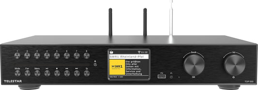 TELESTAR TOP 550 HiFi-systeem met versterker en cd-speler (43 cm breedte, 2 × 30 W, internetradio/DAB+, Bluetooth zend-/ontvangstfunctie, USB-opname, streamingdiensten) - zwart