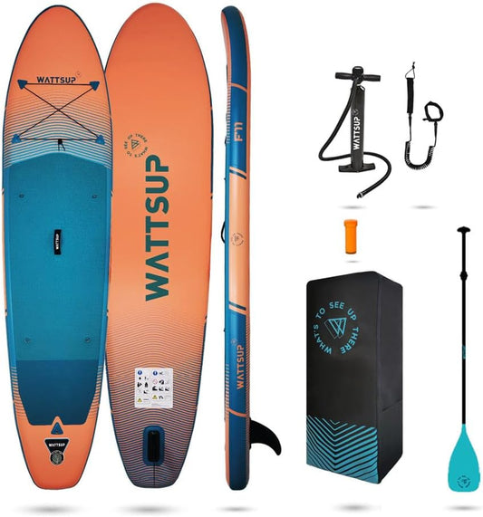 Wattsup - Sup Stand Up Paddle Opblaasbare F11 11' - 335x81x15cm Dropstitch - Compleet Pakket: Peddel Leash Pomp Draagtas - Tot 150kg -Blauw