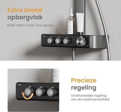 Regendouche – Doucheset – Douchekolom – Douchekraan – Handdouche – Thermostatisch – Grote 36x24 cm Regendouche – Mat Antraciet Design