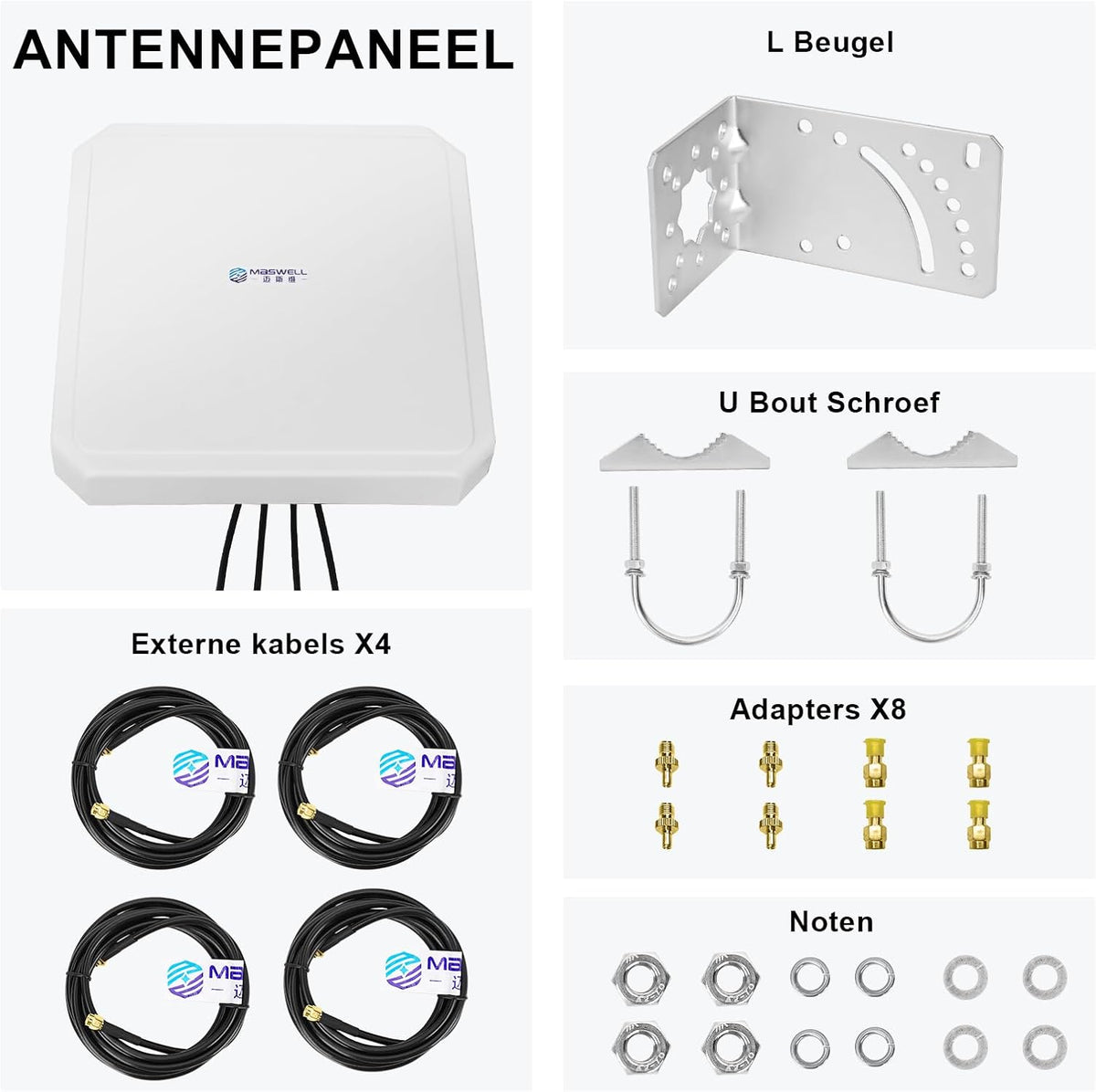 Maswell 5G Antenne 4X4 MIMO Outdoor, High Gain 10dBi Directionele Externe Antenne Compatibel met Vodafone EE Drie Zyxel NETGEAR ZTE 5G NR Routers en Gateways | Breedband 600-8000 MHz
