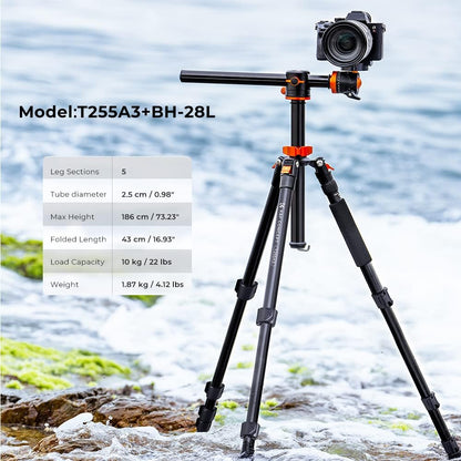 Camerastatief – Fotostatief – Videostatief – Tripod – Voor DSLR Camera – Aluminium 185 cm – 360° Balhoofd