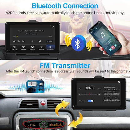 Podofo Nieuwe Draagbare Sutoradio 7 inch Autoradio-Ontvanger met Draadloze Apple Carplay Android Auto Apple Airplay, Bluetooth,Spiegellink,FM-radio,Dashboard Voorruit Verticaal of Zuignaphouder