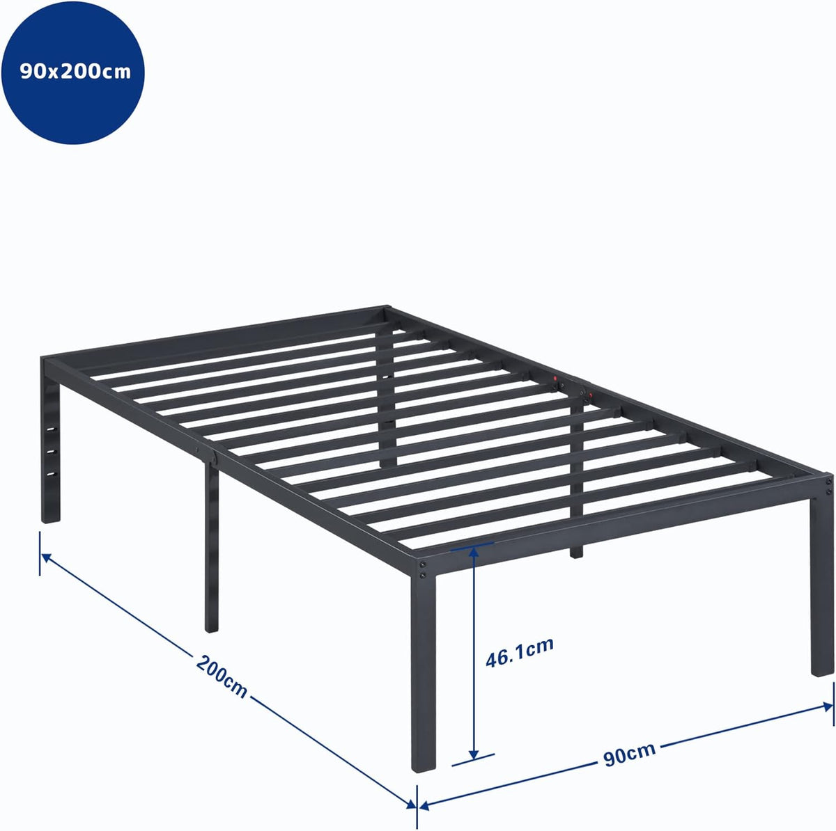 Olee sleep 45 cm stabiel stalen bed/stalen lattenrooster/anti-slip ondersteuning/matras onderbouw/metalen bed/bedframe/bed / 90 x 200 cm/Twin/zwart/metaal