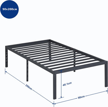 Olee sleep 45 cm stabiel stalen bed/stalen lattenrooster/anti-slip ondersteuning/matras onderbouw/metalen bed/bedframe/bed / 90 x 200 cm/Twin/zwart/metaal