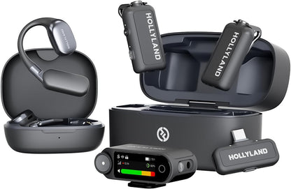 Draadloze microfoonset – Lavaliermicrofoon, Reversmicrofoon, Interviewmicrofoon, Vlogmicrofoon – Ultimate Combo 2TX+2RX met OWS-Oordopjes en oplaadetui – AI-Ruisonderdrukking – 32-Bit Full-Chain Audio