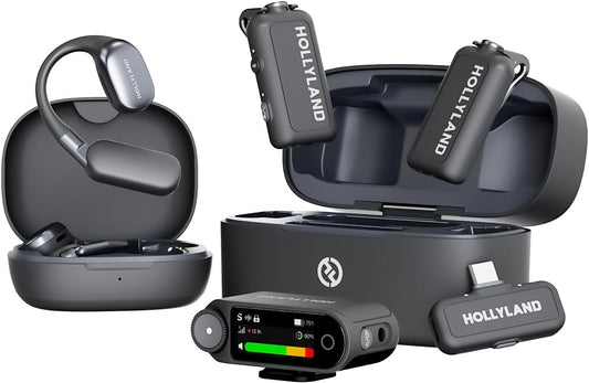 Draadloze microfoonset – Lavaliermicrofoon, Reversmicrofoon, Interviewmicrofoon, Vlogmicrofoon – Ultimate Combo 2TX+2RX met OWS-Oordopjes en oplaadetui – AI-Ruisonderdrukking – 32-Bit Full-Chain Audio