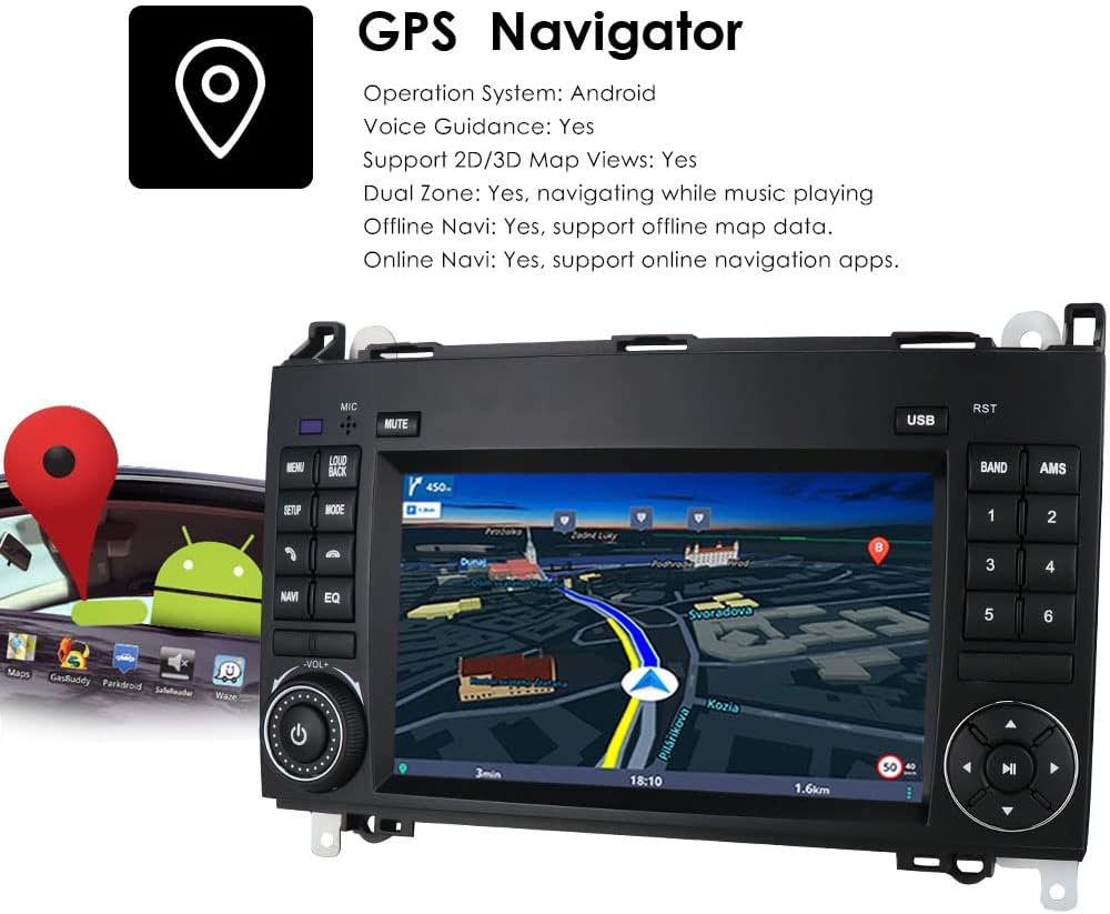 Carplay-navigatiesysteem voor Android 7 inch vervangend display voor Mercedes Benz A-klasse W169 A150/A160/A170/A180/A200/B-klasse W245/V W639 W447/Vito/Viano/W906 Sprinter