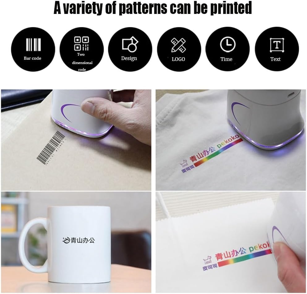 Portable Mobile Printer, Portable Color Printer Printing 1200dpi Ergonomic Mini USB Charging Printer for Text Image Barcode - QUORE