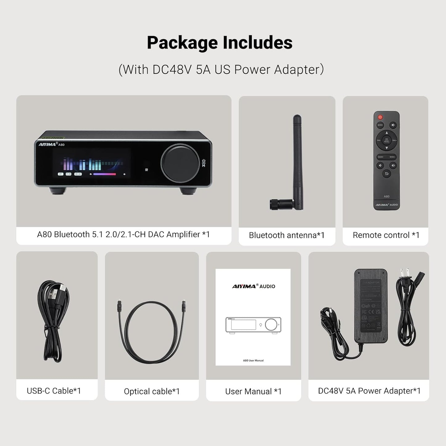 AIYIMA A80 eindversterker DAC TPA3255D2 stereo HiFi 2.0 kanaal klasse D Bluetooth versterker 300 W x 2 decoder ESS9038Q2M met PC-USB coaxiale optische TRS RCA-ingang